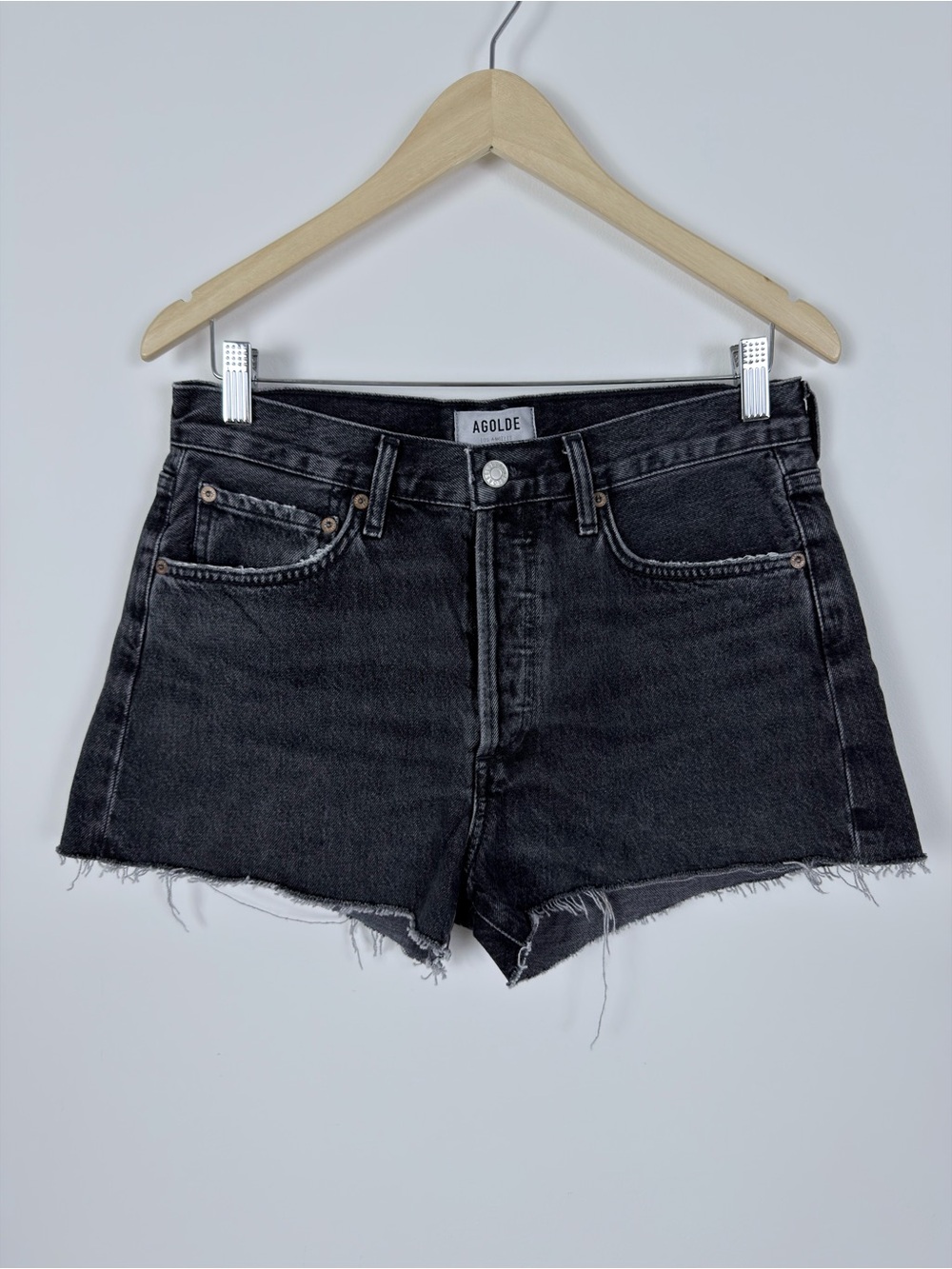 AGOLDE Parker Denim Shorts 27 Black High Rise